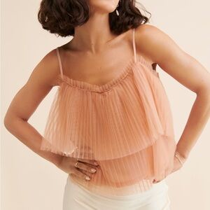Anthropologie Pleated peach tiered ruffle Tulle Tank – Size XL - holiday party